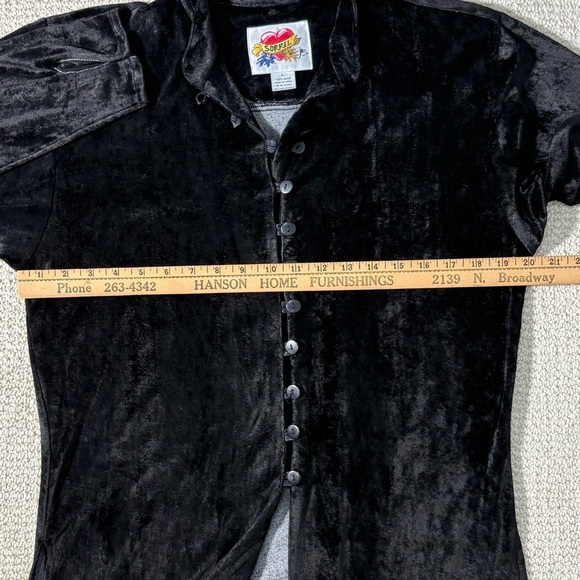 Vintage Sorrel Jrs Black Velvet Tunic Top Blouse Button Loop Front Women’s Large - Picture 8 of 11